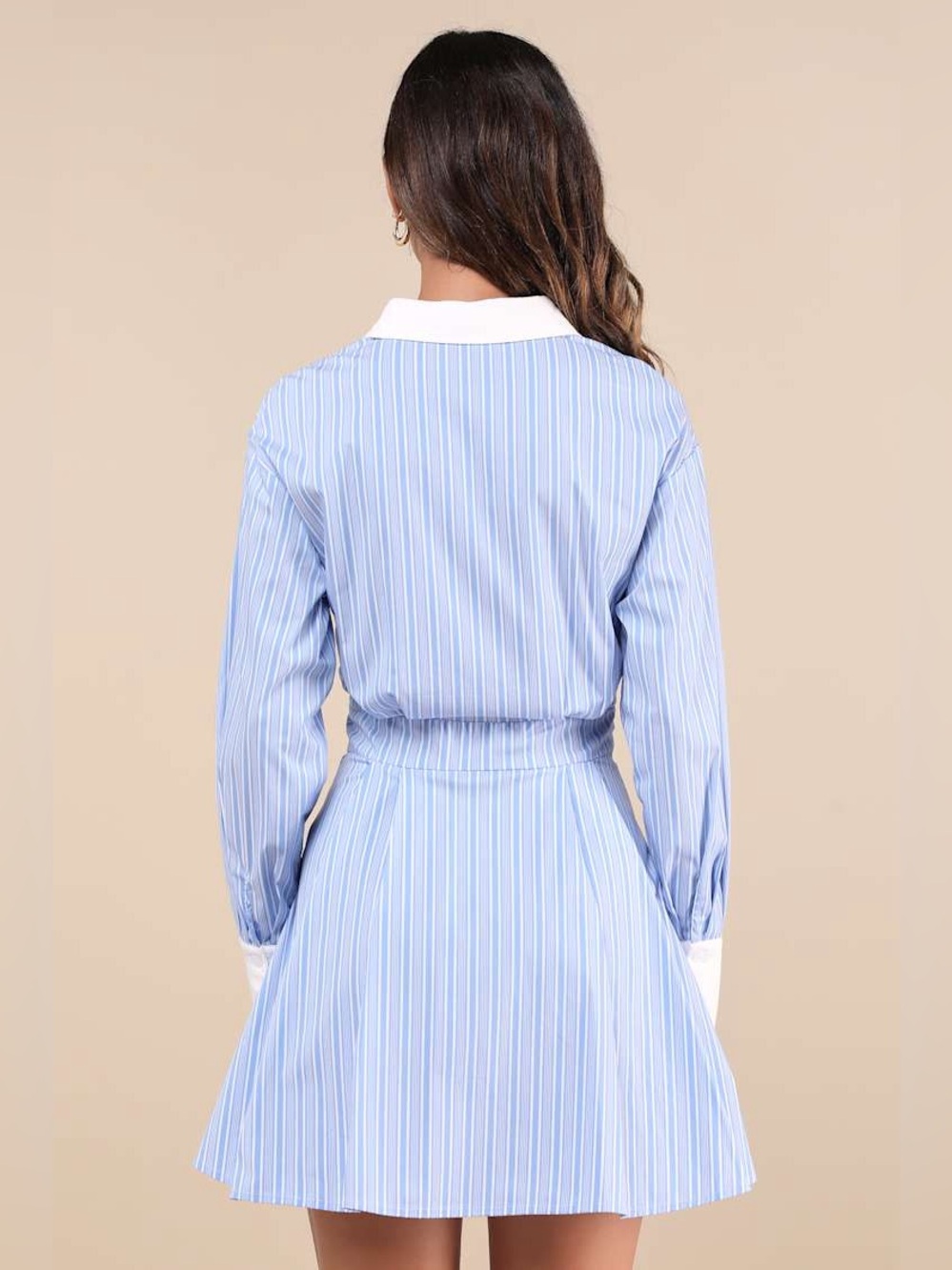 NWT LULUS Suave Confidence Blue and White Striped Collared Mini Dress - Picture 2 of 8